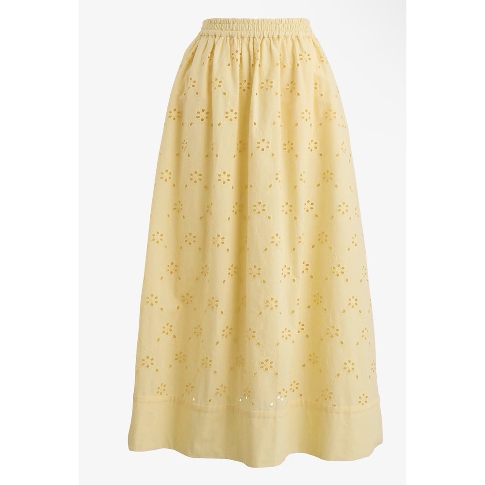 NWT $138 J. Crew XXL Cotton Butter Yellow Eyelet Midi Skirt Pockets Pull On